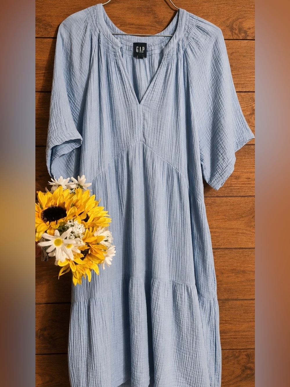 GAP Light Blue Gauze Midi Dress Large Boho